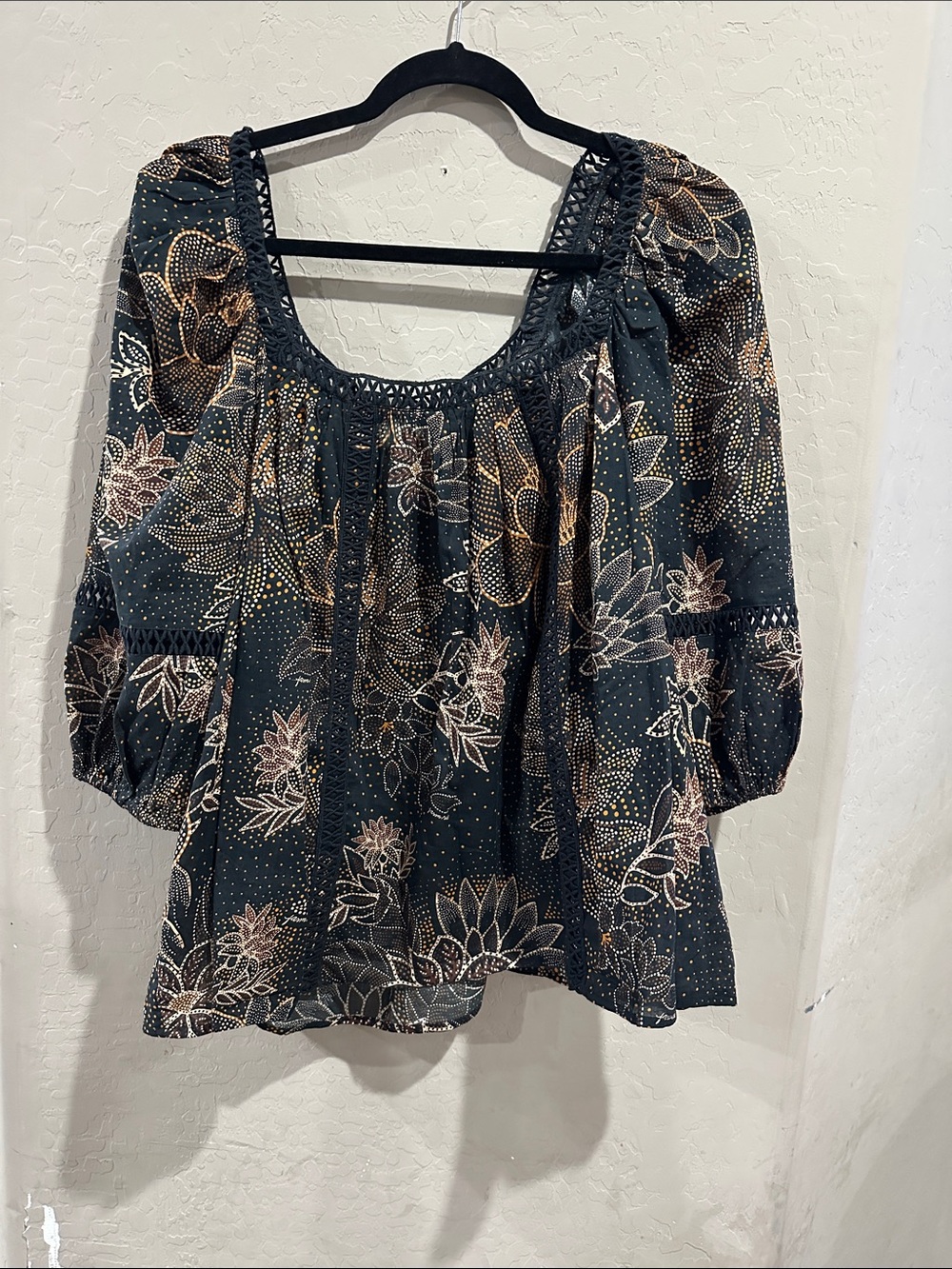 FARM Rio Black Floral Tunic with Gold Dot Accents